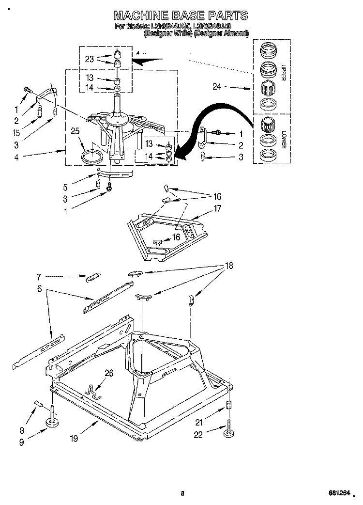 MACHINE BASE Diagram and Parts List for LSR8244DZ0  Whirlpool Washer
