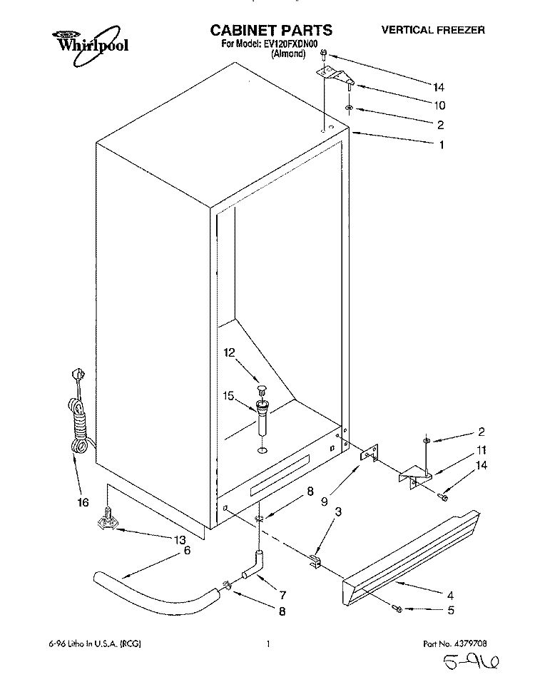 CABINET Diagram and Parts List for EV120FXDN00  Whirlpool Freezer