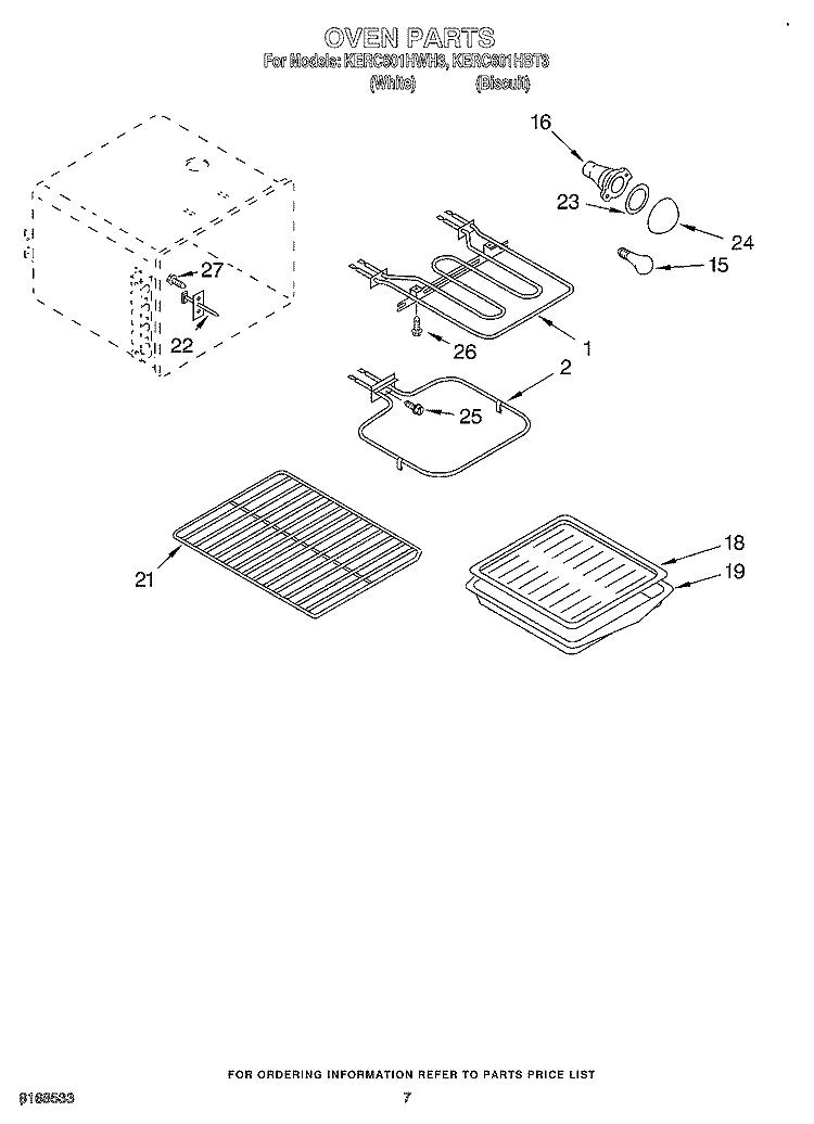 OVEN Diagram and Parts List for KERC601HWH3  KitchenAid Range