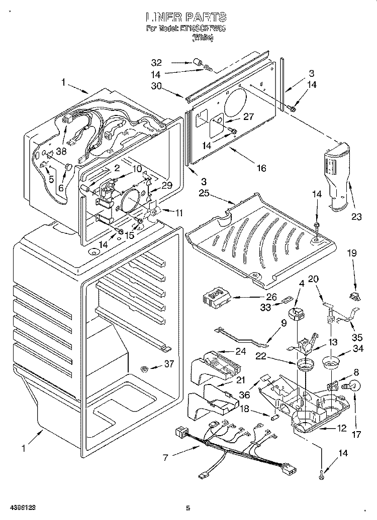 LINER Diagram and Parts List for ET18SCRFW03  Whirlpool Refrigerator