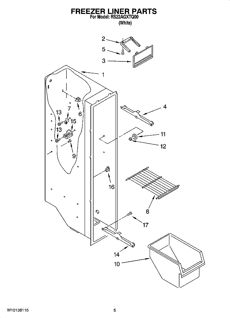 FREEZER LINER PARTS Diagram and Parts List for RS22AGXTQ00  Roper Refrigerator