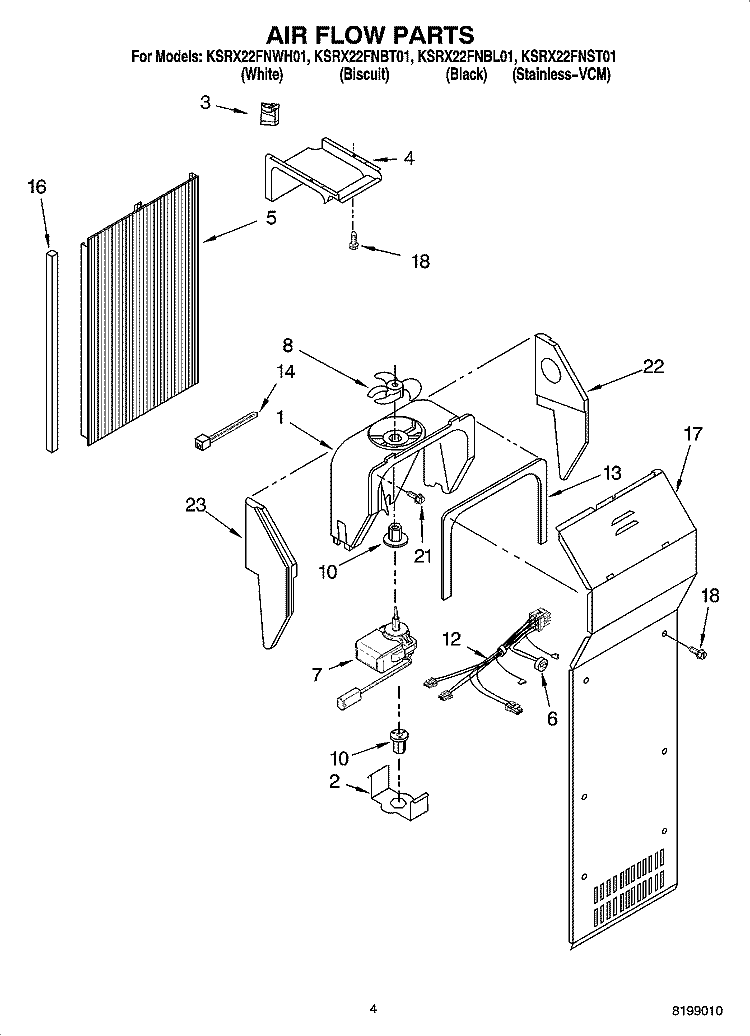 AIR FLOW PARTS Diagram and Parts List for KSRX22FNST01  KitchenAid Refrigerator