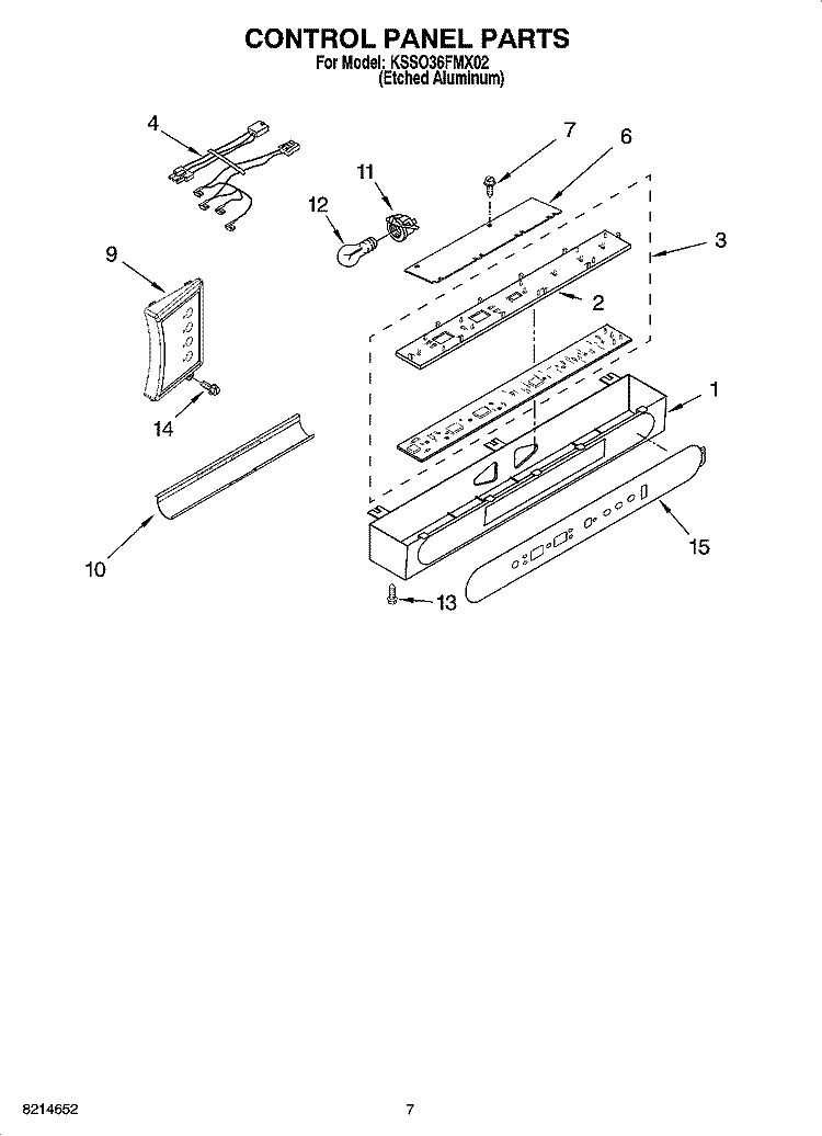 CONTROL PANEL PARTS Diagram and Parts List for KSSO36FMX02  KitchenAid Refrigerator