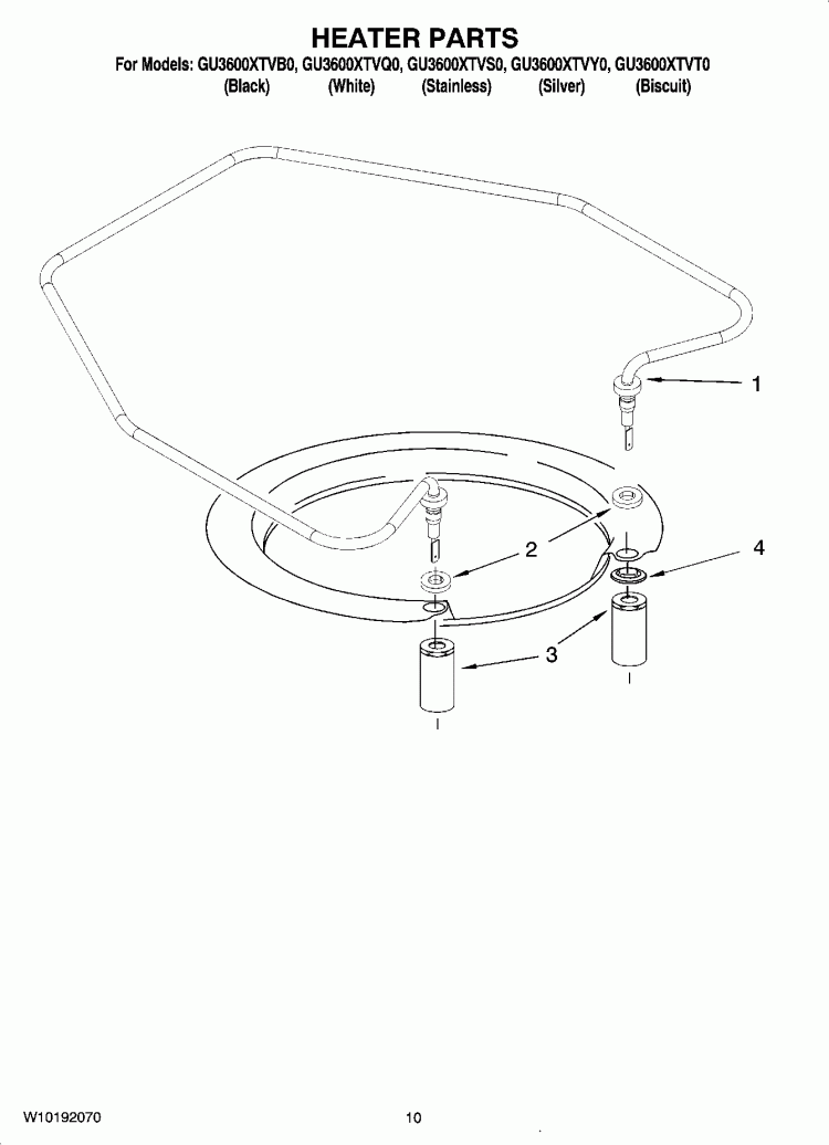HEATER PARTS Diagram and Parts List for GU3600XTVS0  Whirlpool Dishwasher