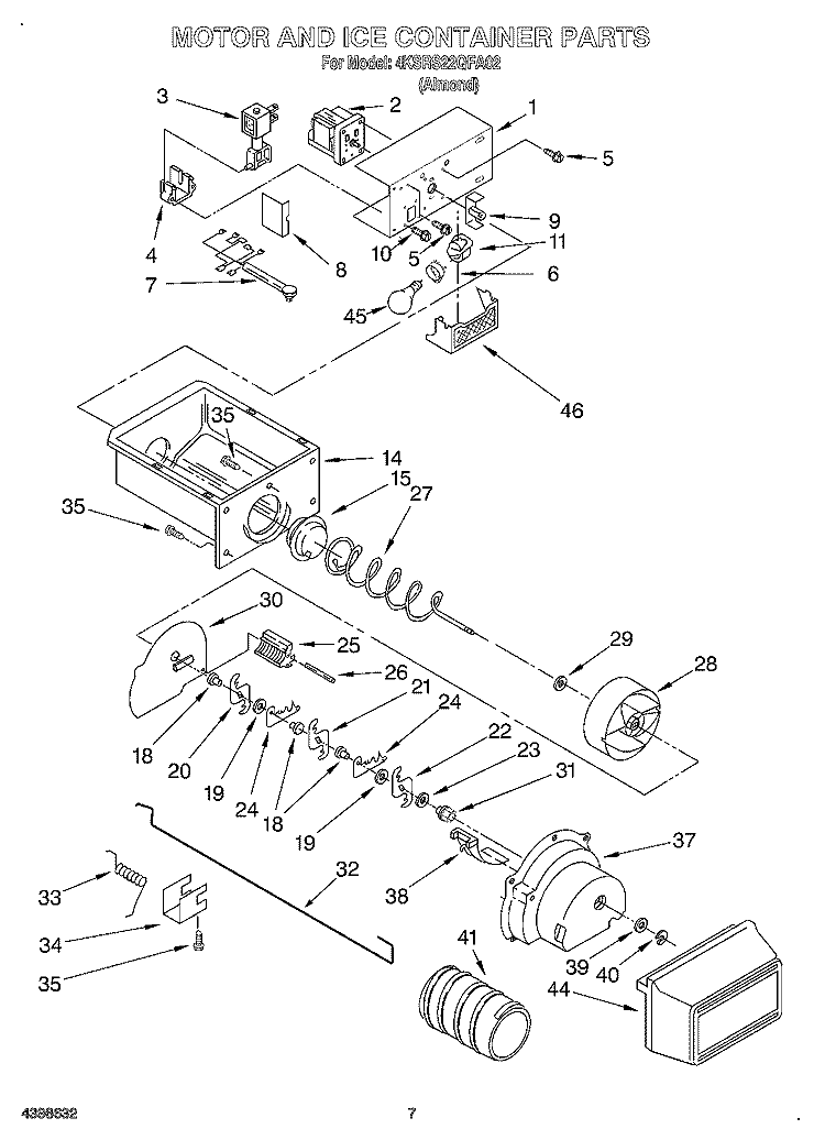 MOTOR AND ICE CONTAINER Diagram and Parts List for 4KSRS22QFA02  KitchenAid Refrigerator