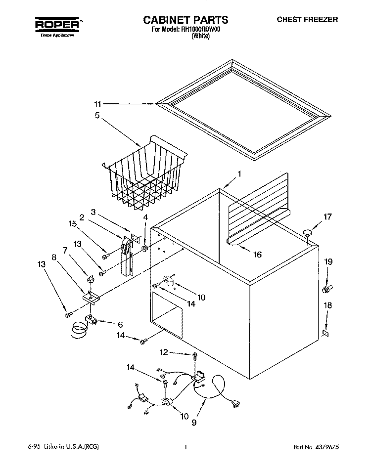 SECTION Diagram and Parts List for RH1000RDW00  Roper Freezer