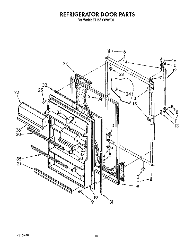 REFRIGERATOR DOOR, LIT/OPTIONAL Diagram and Parts List for ET18ZKXWW00  Whirlpool Refrigerator