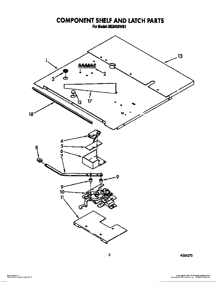 COMPONENT SHELF AND LATCH Diagram and Parts List for BES450WB1  Roper Range