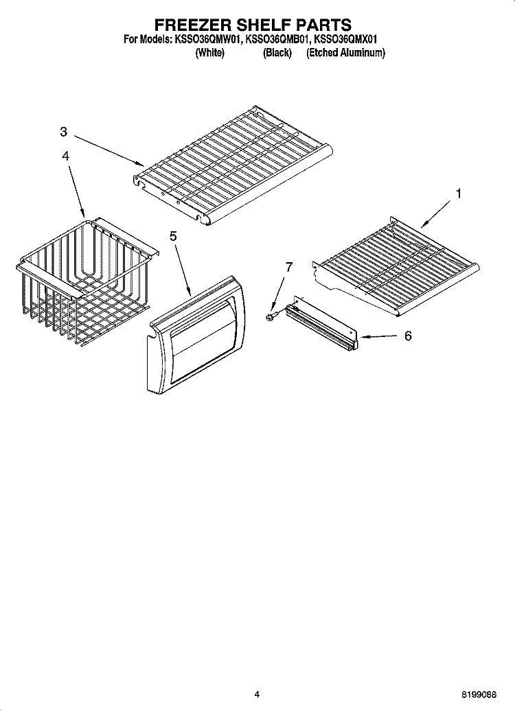 FREEZER SHELF PARTS Diagram and Parts List for KSSO36QMB01  KitchenAid Refrigerator