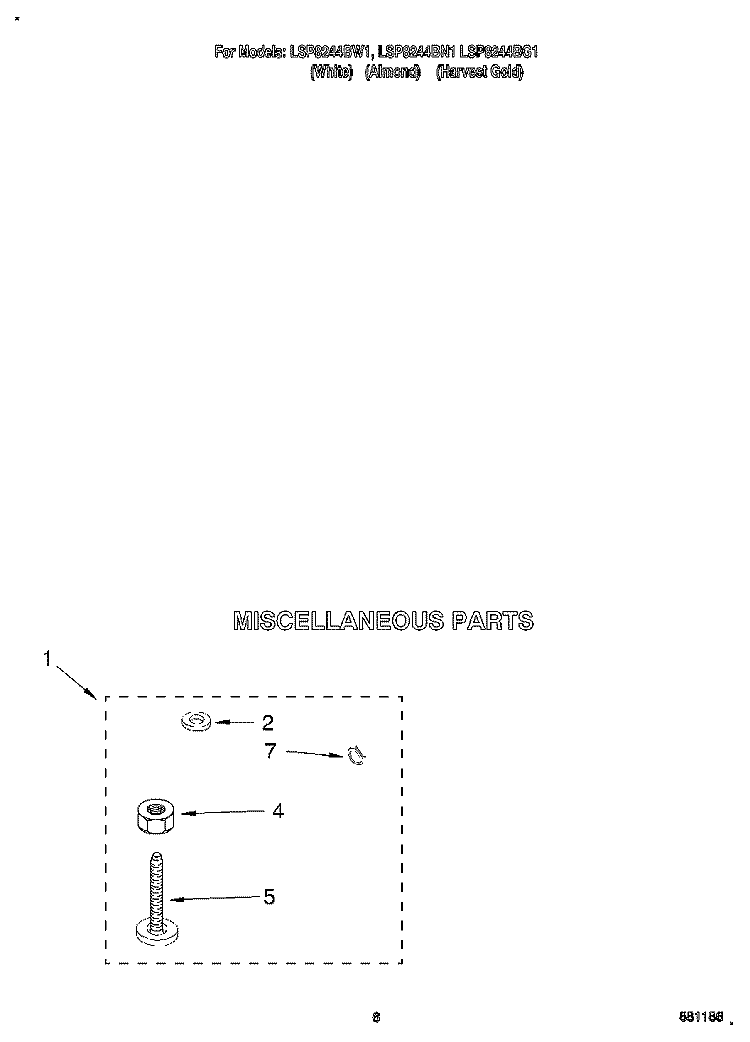 MISCELLANEOUS Diagram and Parts List for LSP8244BN1  Whirlpool Washer