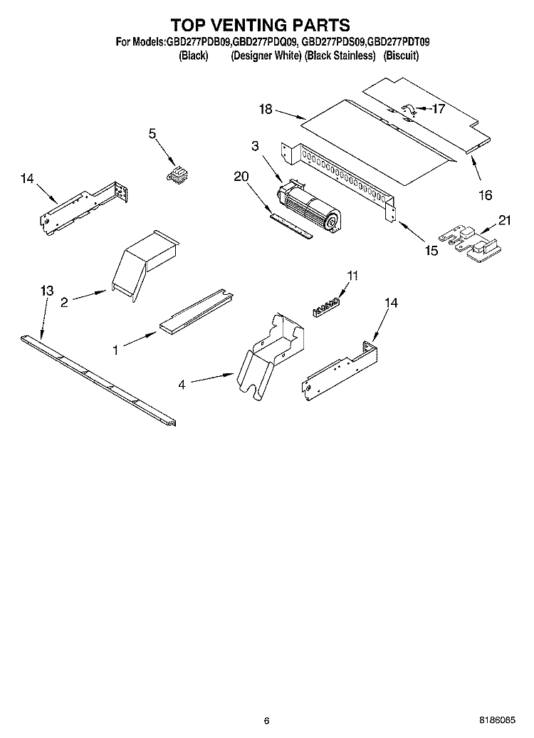 TOP VENTING PARTS, OPTIONAL PARTS Diagram and Parts List for GBD277PDT09  Whirlpool Wall Oven