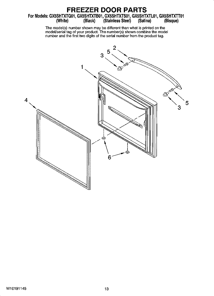 FREEZER DOOR PARTS Diagram and Parts List for GX5SHTXTB01  Whirlpool Refrigerator