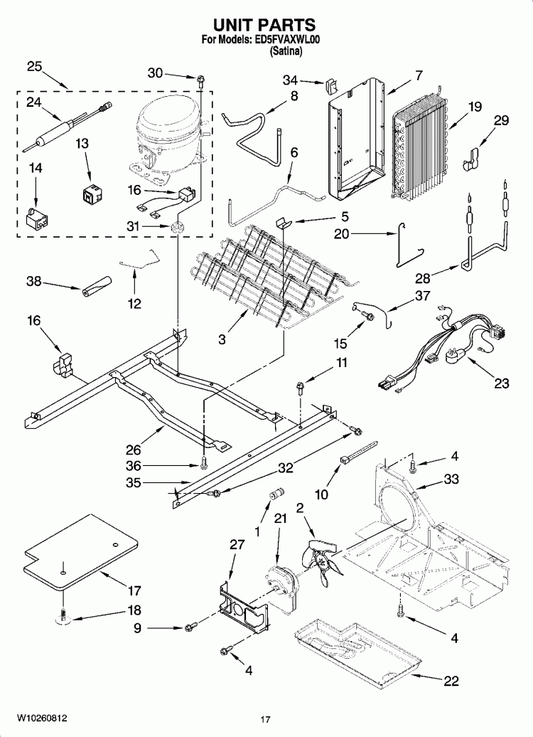 UNIT PARTS Diagram and Parts List for ED5FVAXWL00  Whirlpool Refrigerator