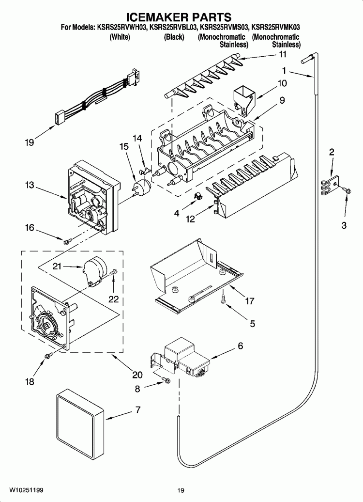 ICEMAKER PARTS, OPTIONAL PARTS (NOT INCLUDED) Diagram and Parts List for KSRS25RVMK03  KitchenAid Refrigerator