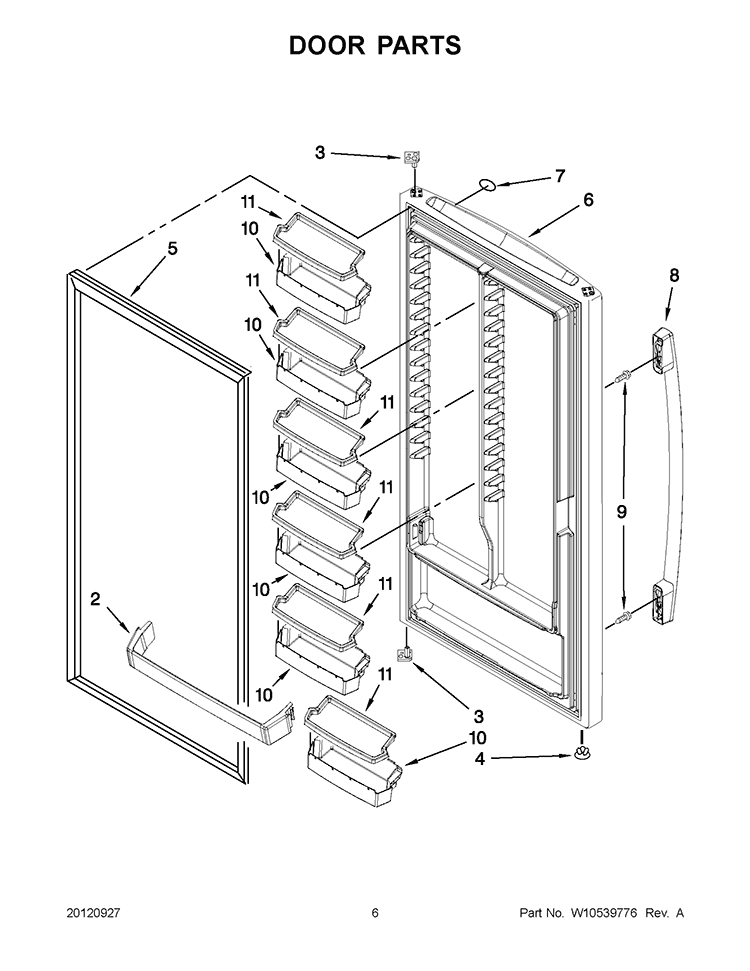 DOOR PARTS Diagram and Parts List for EV181NZTQ03  Whirlpool Freezer