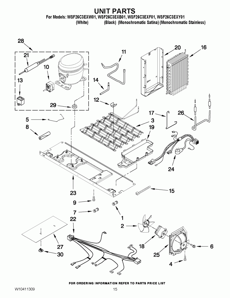 UNIT PARTS Diagram and Parts List for WSF26C3EXB01  Whirlpool Refrigerator