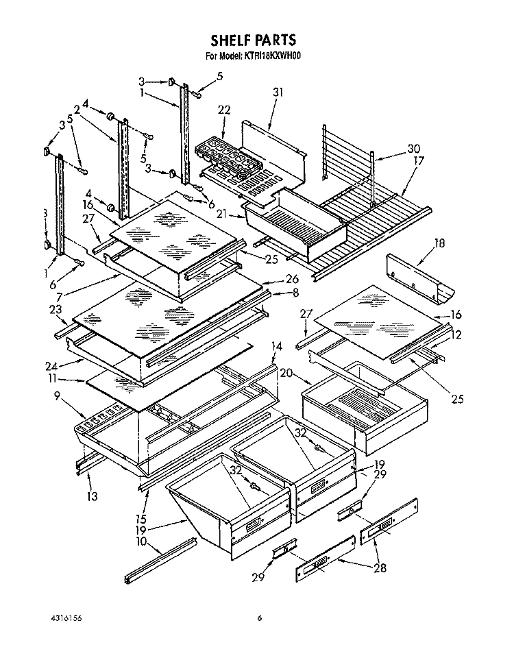 SHELF, LIT/OPTIONAL Diagram and Parts List for KTRI18KXWH00  Whirlpool Refrigerator