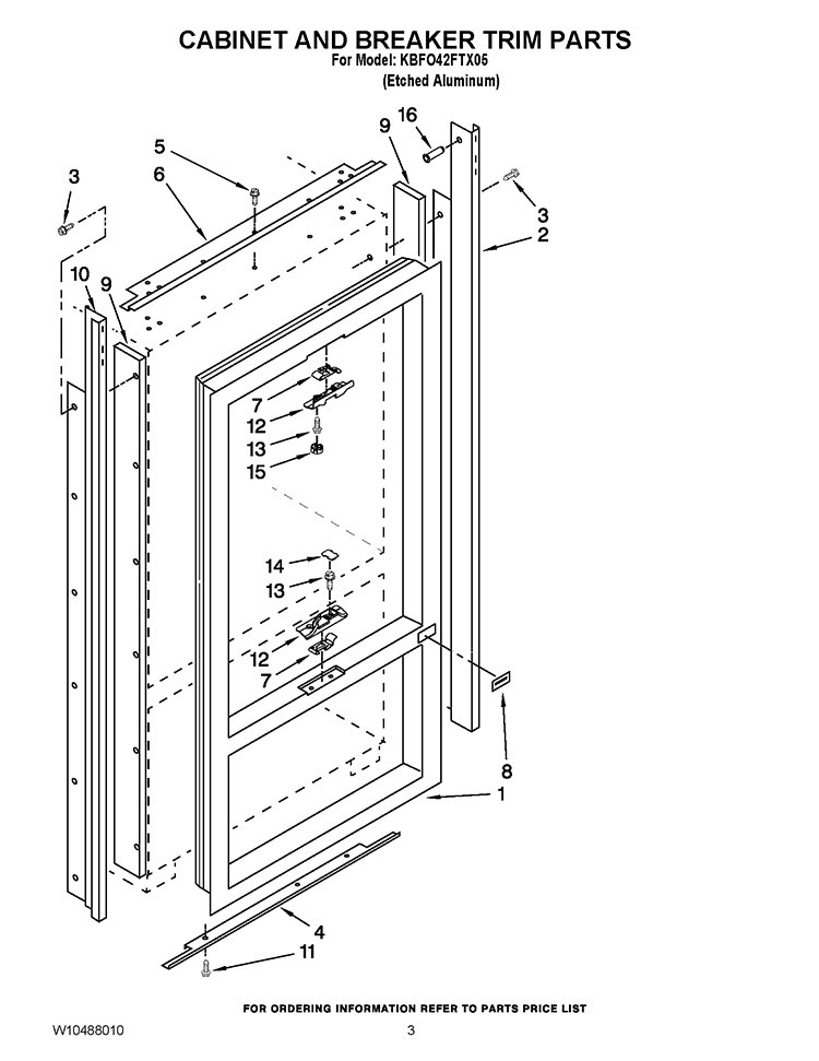 CABINET AND BREAKER TRIM PARTS Diagram and Parts List for KBFO42FTX05  KitchenAid Refrigerator