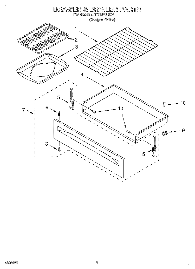 DRAWER AND BROILER Diagram and Parts List for 4RF315PXEQ0  Whirlpool Range