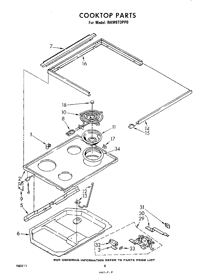 COOKTOP Diagram and Parts List for RHM973PP0  Whirlpool Range