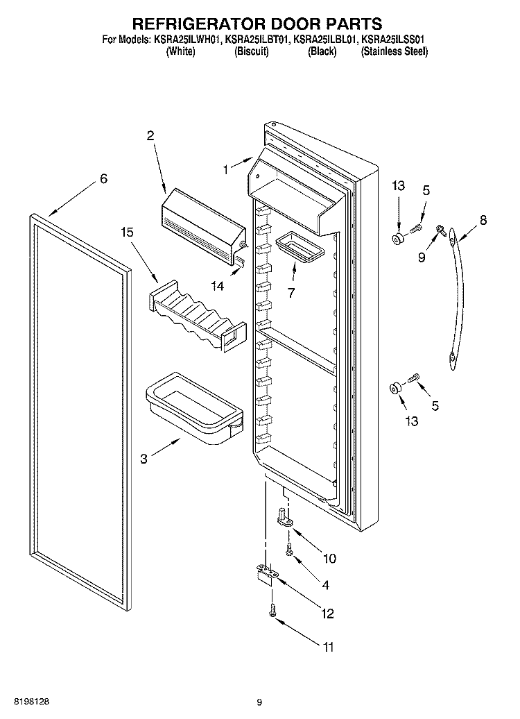 REFRIGERATOR DOOR PARTS Diagram and Parts List for KSRA25ILWH01  KitchenAid Refrigerator