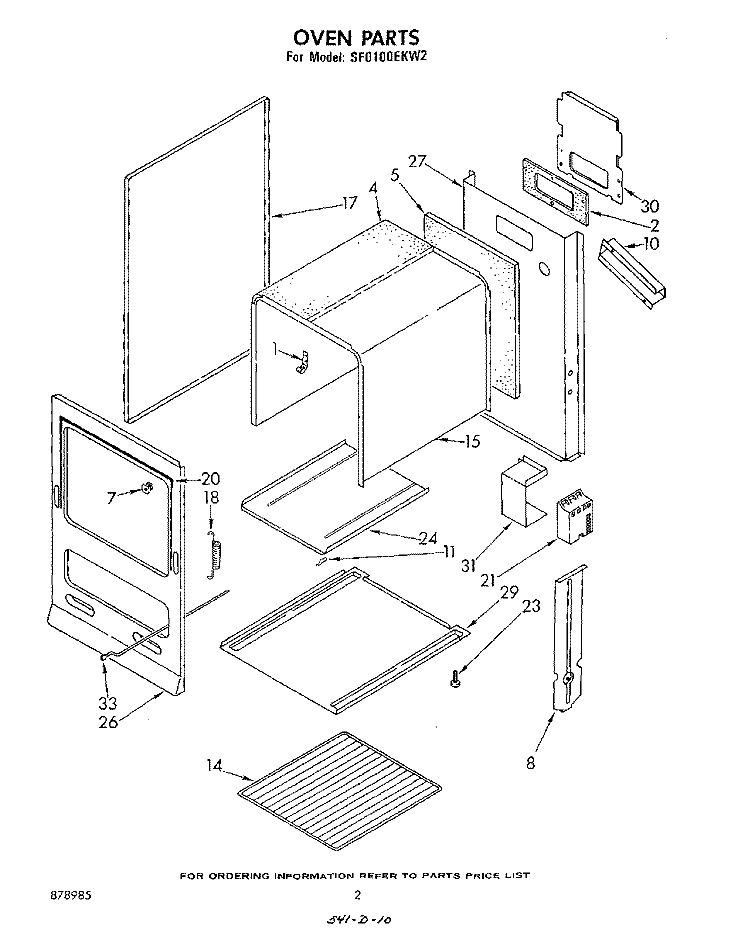 OVEN , LITERATURE Diagram and Parts List for SF0100EKW2  Whirlpool Range