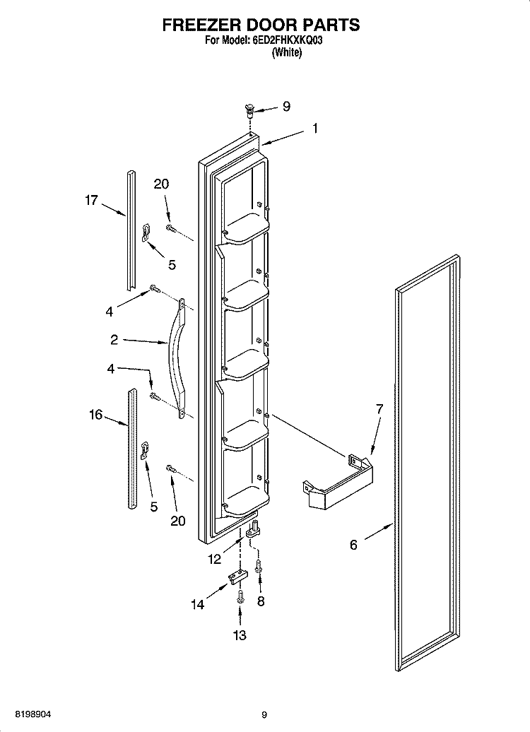 FREEZER DOOR PARTS Diagram and Parts List for 6ED2FHKXKQ03  Whirlpool Refrigerator