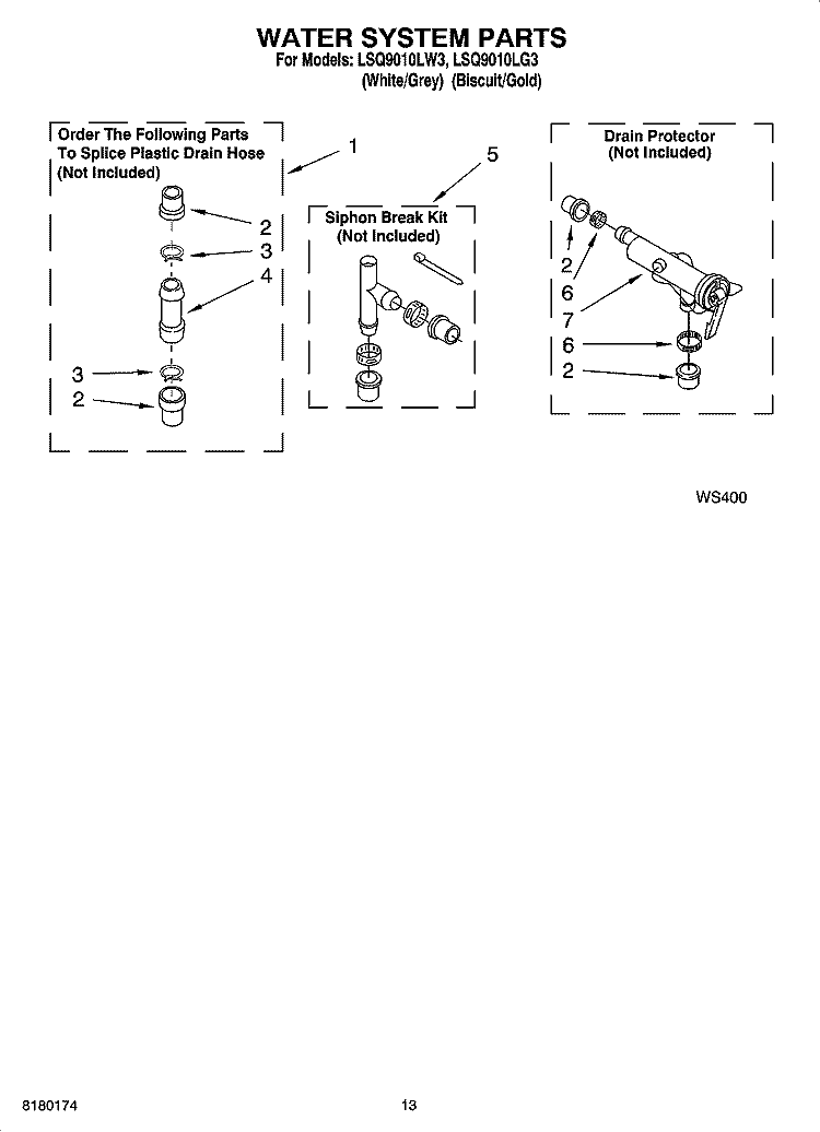 WATER SYSTEM PARTS Diagram and Parts List for LSQ9010LG3  Whirlpool Washer