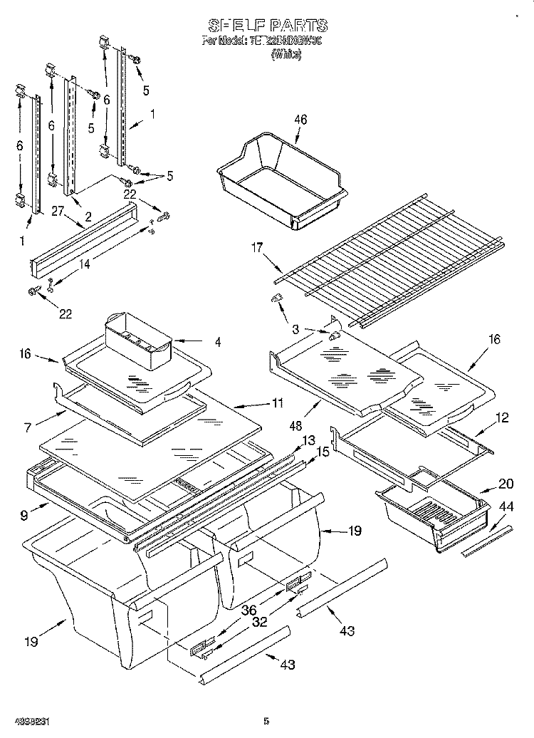 SHELF Diagram and Parts List for 7ET22DMXGW00  Whirlpool Refrigerator