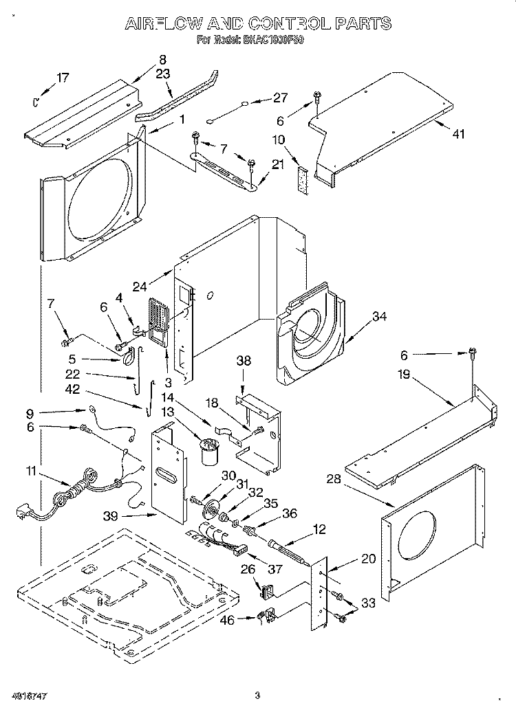 AIRFLOW AND CONTROL Diagram and Parts List for BHAC1800FS0  Whirlpool Air Conditioner