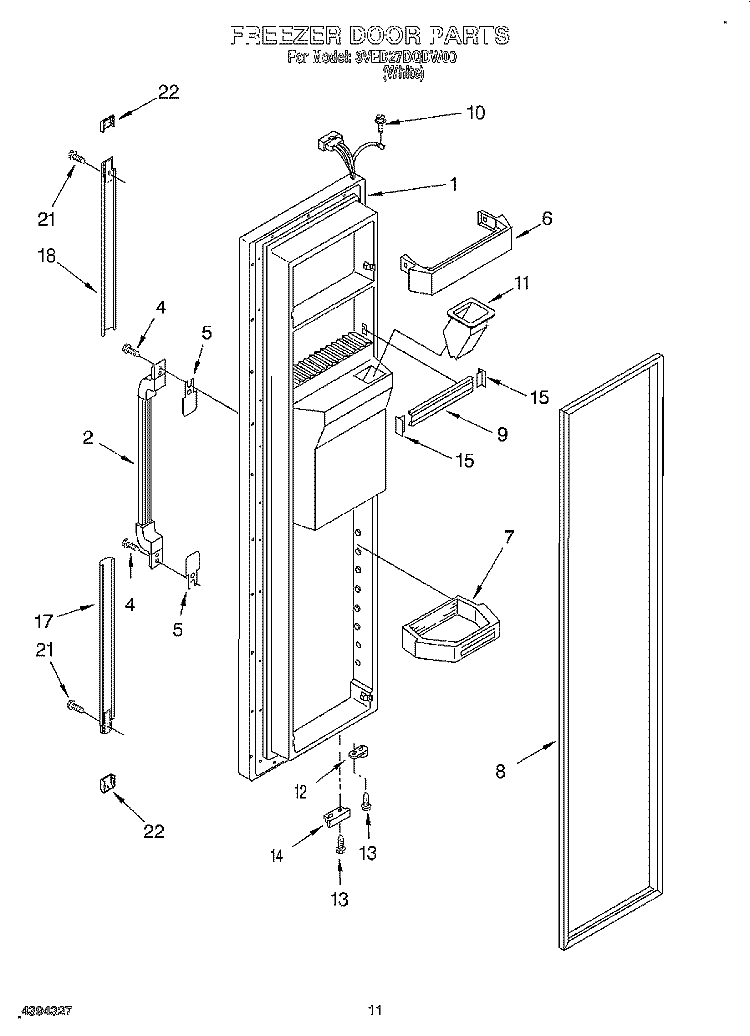 FREEZER DOOR Diagram and Parts List for 3VED27DQDW00  Whirlpool Refrigerator
