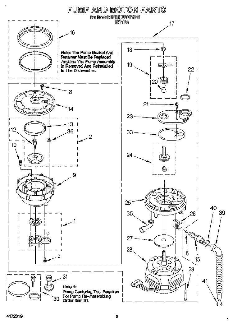 PUMP AND MOTOR Diagram and Parts List for KUDD230YWH1  KitchenAid Dishwasher