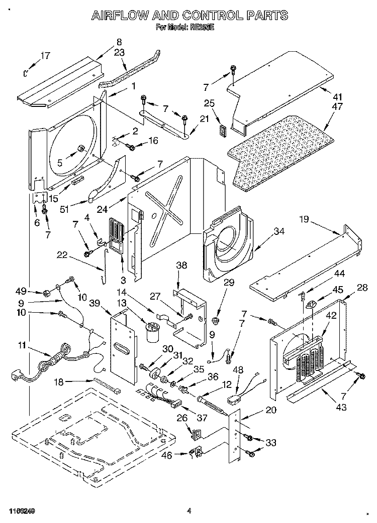 AIRFLOW AND CONTROL Diagram and Parts List for RE253E  Whirlpool Air Conditioner