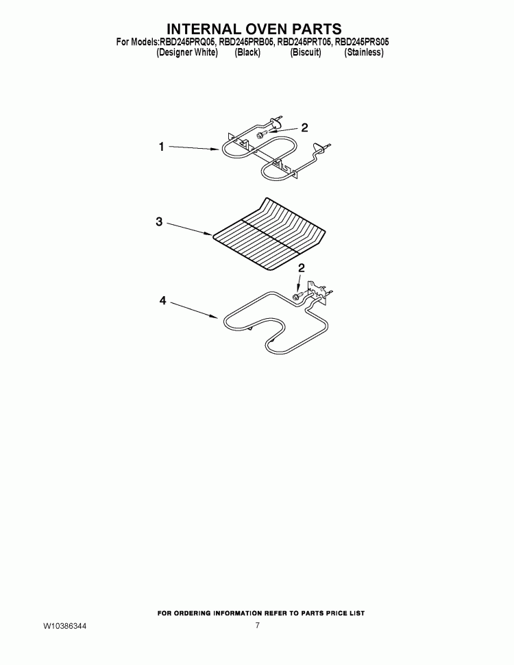 INTERNAL OVEN PARTS Diagram and Parts List for RBD245PRQ05  Whirlpool Wall Oven