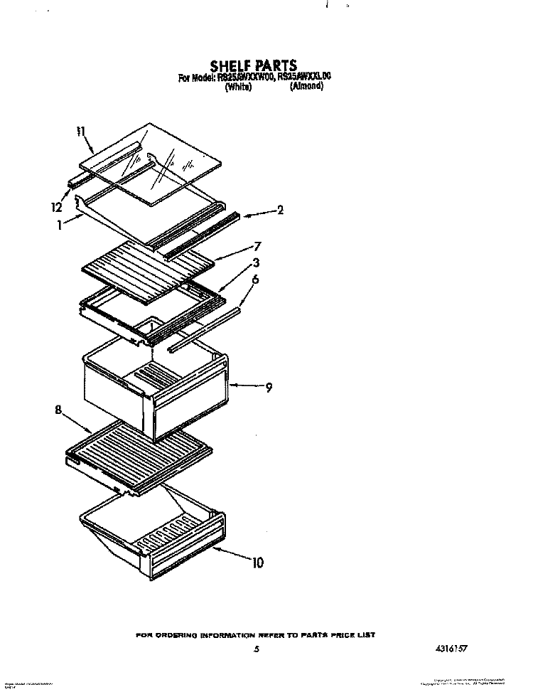 SHELF Diagram and Parts List for RS25AWXXW00  Roper Refrigerator
