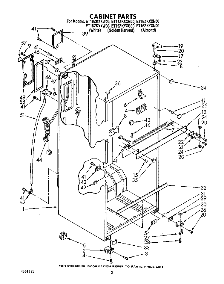 CABINET Diagram and Parts List for ET16ZKYXG00  Whirlpool Refrigerator