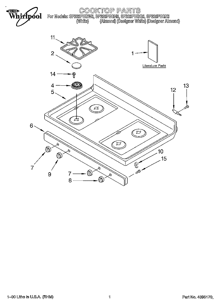COOKTOP, LITERATURE Diagram and Parts List for SF325PEGZ5  Whirlpool Range