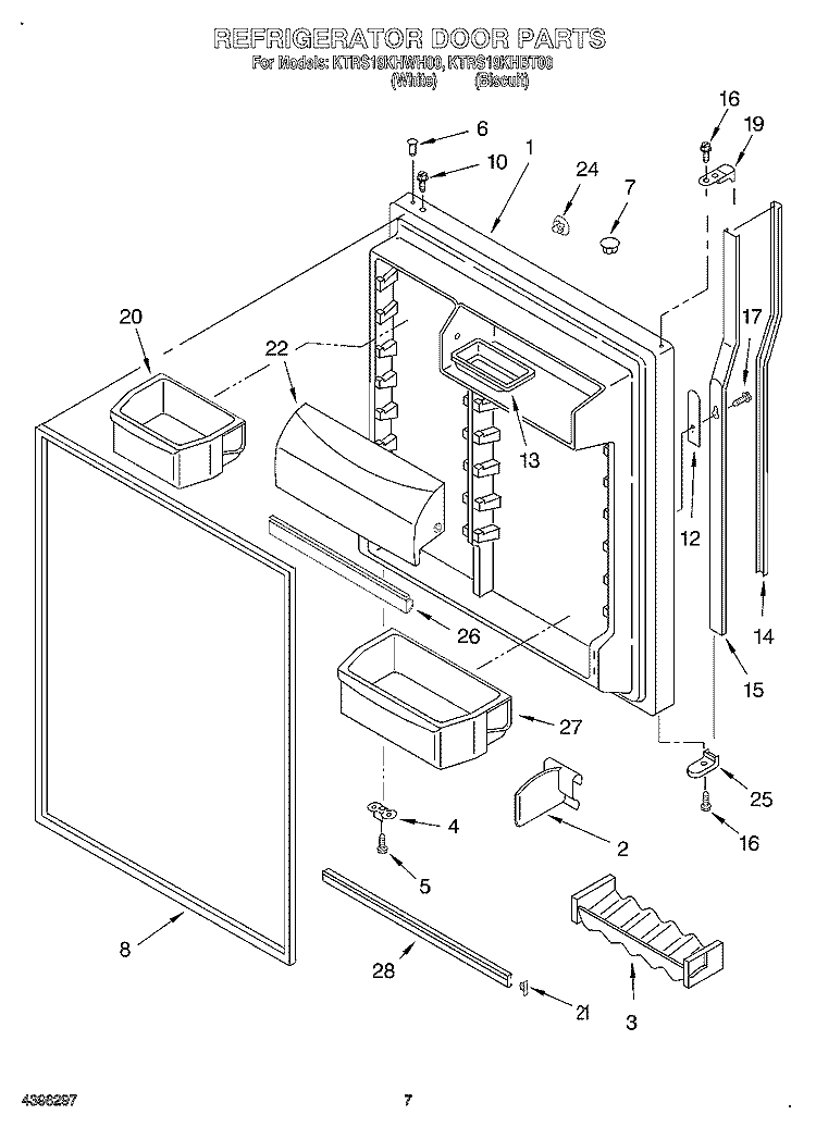 REFRIGERATOR DOOR Diagram and Parts List for KTRS19KHBT00  KitchenAid Refrigerator