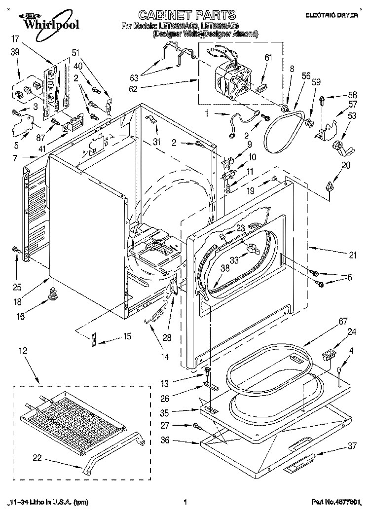 SECTION Diagram and Parts List for LET8858AQ0  Whirlpool Dryer