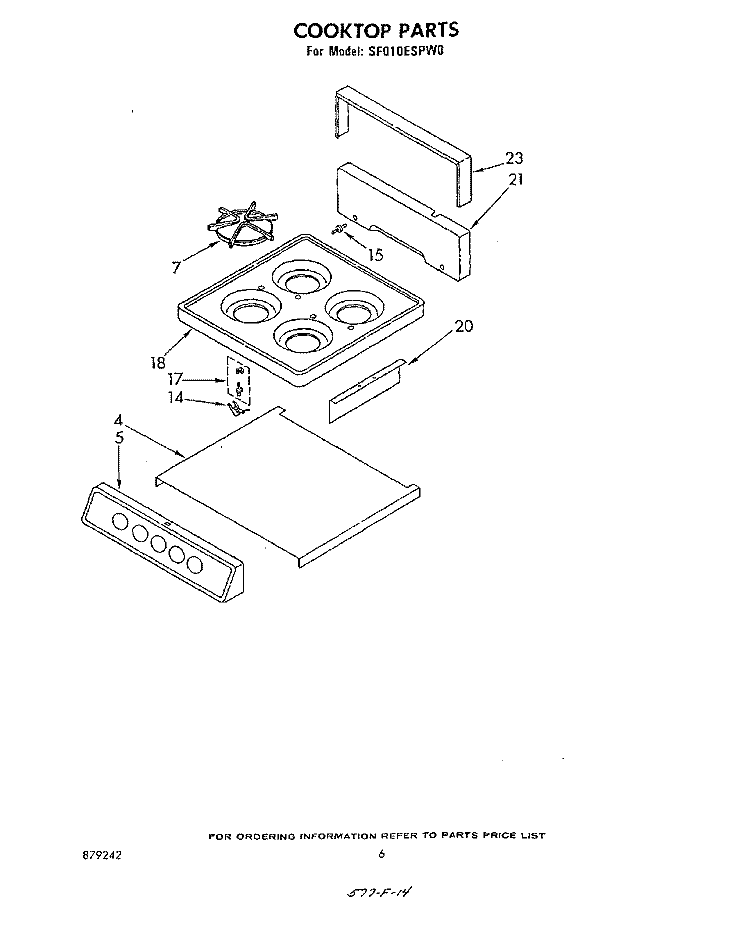 COOK TOP Diagram and Parts List for SF010ESPW0  Whirlpool Range