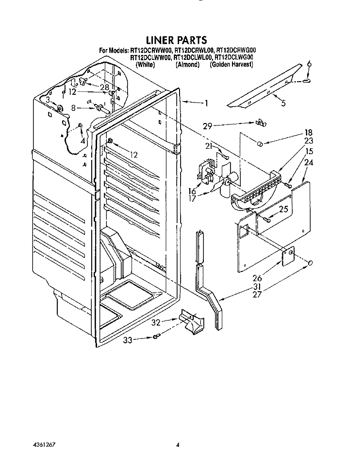 LINER Diagram and Parts List for RT12DCRWW00  Roper Refrigerator