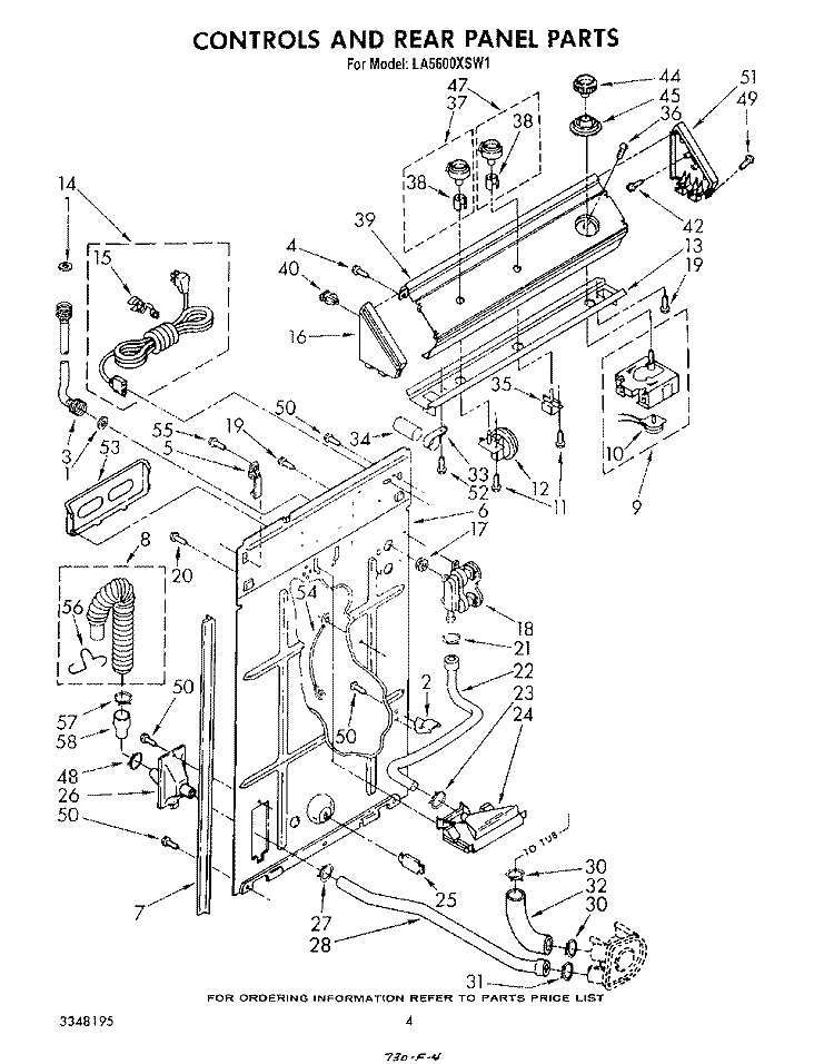 CONTROLS AND REAR PANEL Diagram and Parts List for LA5600XSW1  Whirlpool Washer
