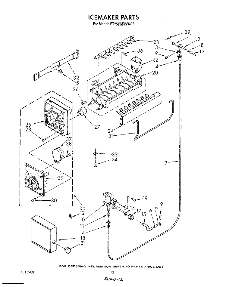 ICE MAKER Diagram and Parts List for ET25DMXVM02  Whirlpool Refrigerator