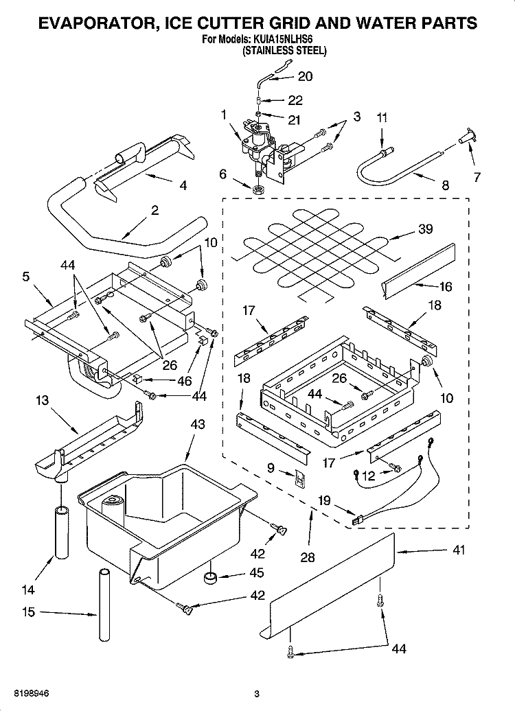 EVAPORATOR ICE CUTTER GRID AND WATER PARTS Diagram and Parts List for KUIA15NLHS6  KitchenAid Ice Maker