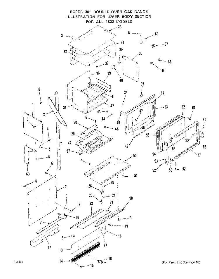 CONTROL PANEL Diagram and Parts List for 1833W0A  Whirlpool Range