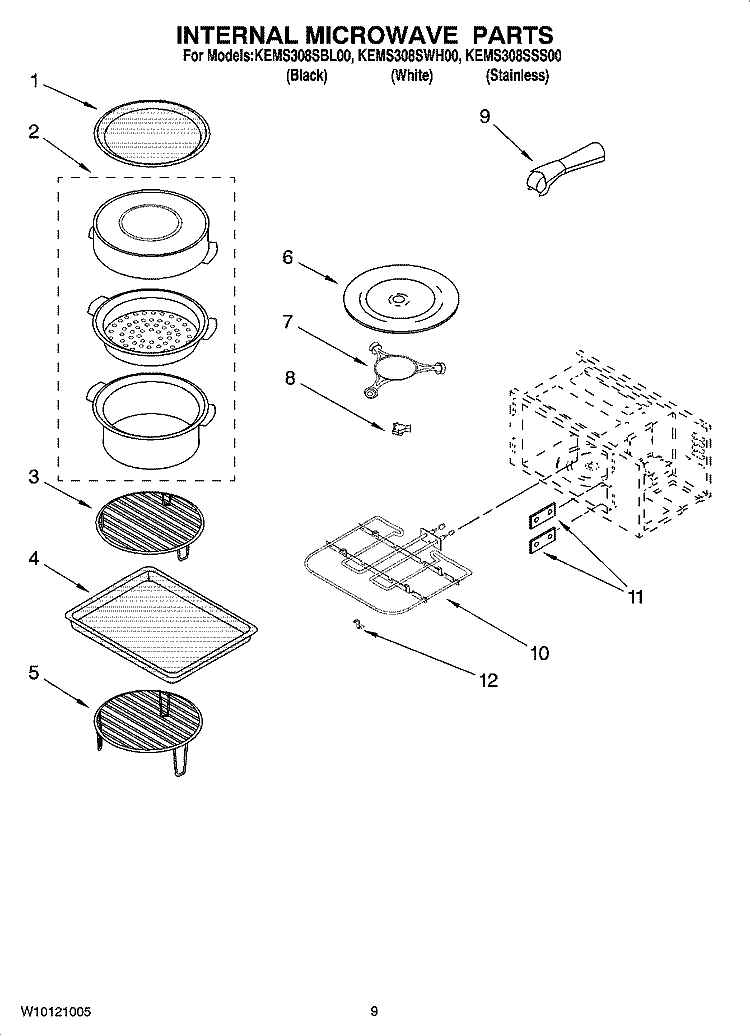 INTERNAL MICROWAVE PARTS Diagram and Parts List for KEMS308SSS00  KitchenAid Microwave Oven Combo