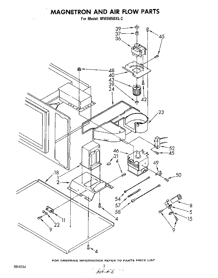 MAGNETRON AND AIR FLOW Diagram and Parts List for MW8650XL2  Whirlpool Microwave