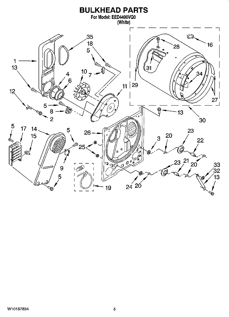 BULKHEAD PARTS, OPTIONAL PARTS (NOT INCLUDED) Diagram and Parts List for EED4400VQ0  Estate Dryer