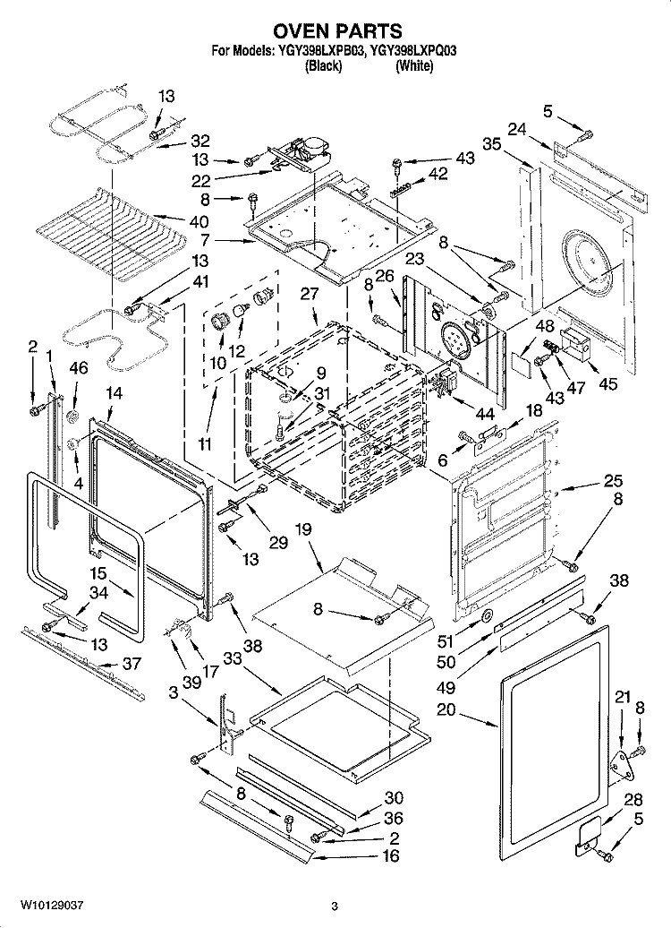 OVEN PARTS Diagram and Parts List for YGY398LXPB03  Whirlpool Range