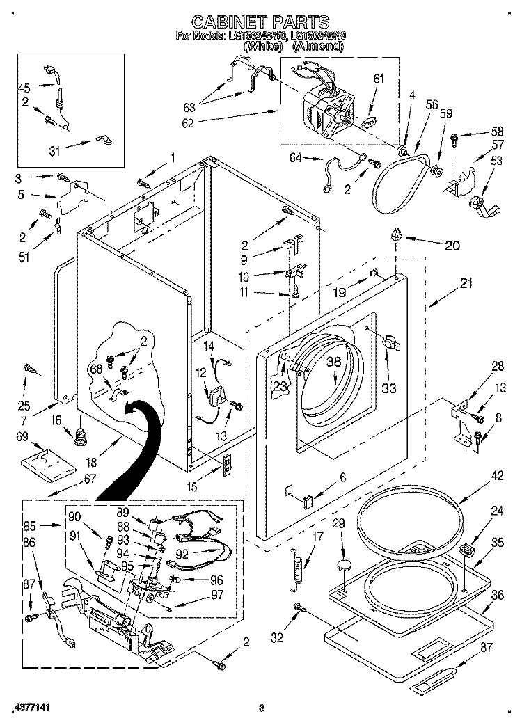 CABINET Diagram and Parts List for LGT5624BW0  Whirlpool Dryer